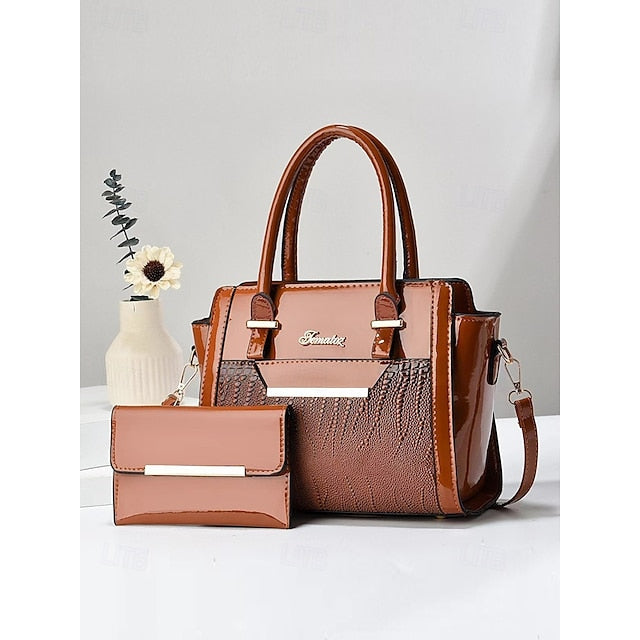 Faux Set Handbag Glossy Women's – Patent Leather