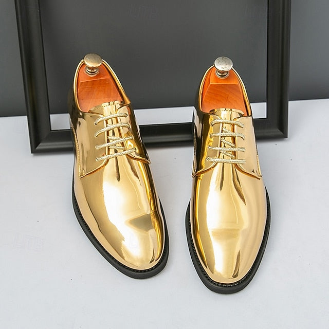 Patent Lace-Up Shoes Sleek Gold for Shiny – Leather Men