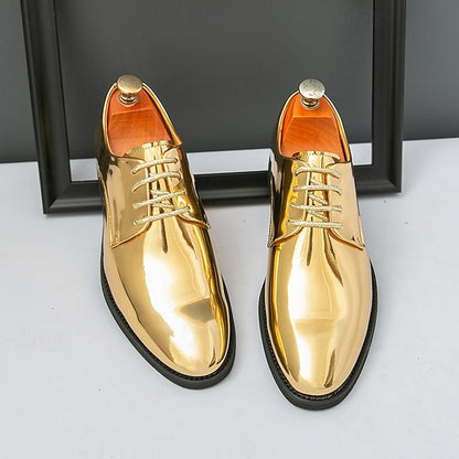 Patent Lace-Up Shoes Sleek Gold for Shiny – Leather Men