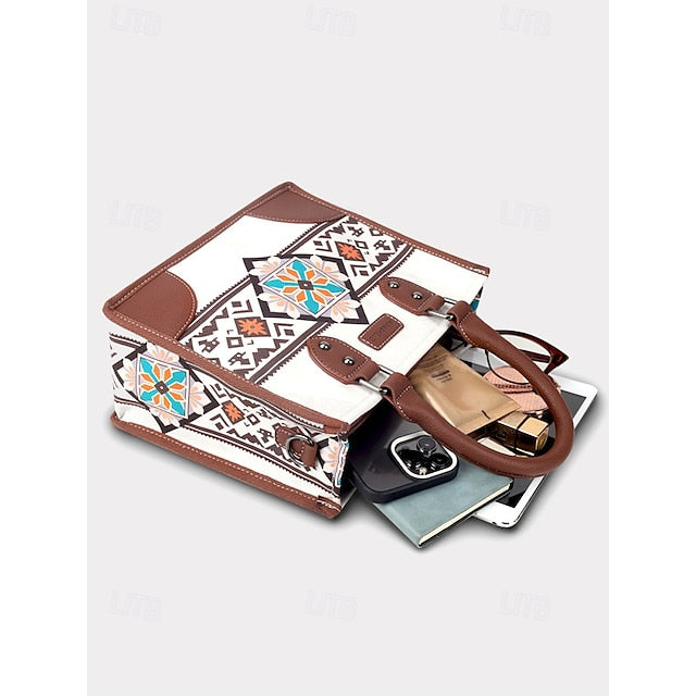 and Set Women's Ethnic Leather Faux Handbag Canvas with