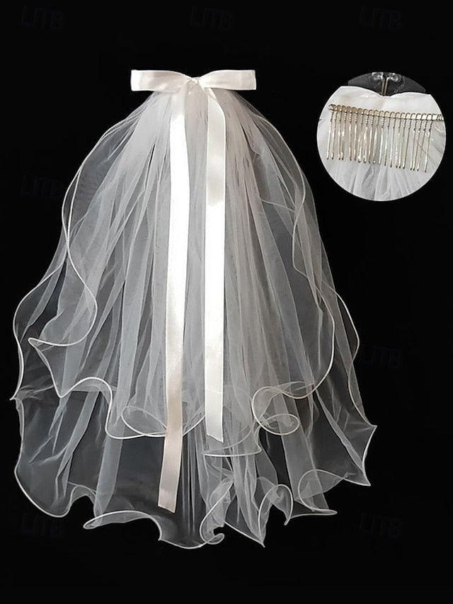 Satin Ivory Veil and Bridal - Elegant Ribbon Soft Tulle with