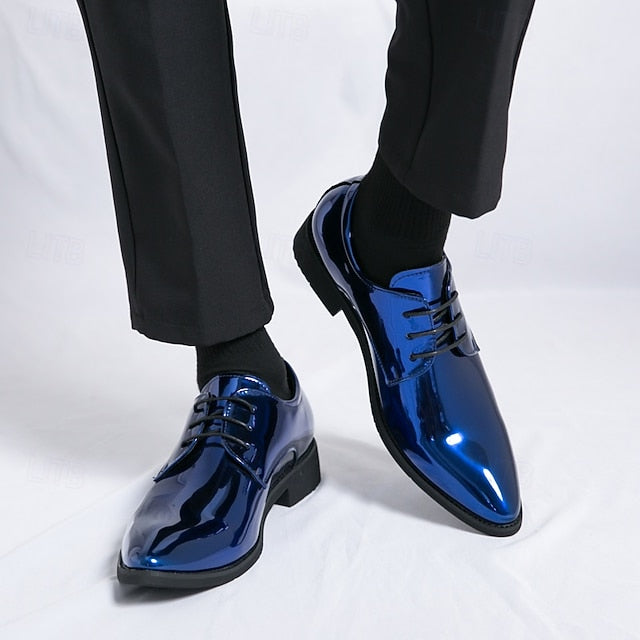 for Formal Shoes Glossy Leather Patent – Green Lace-Up Men