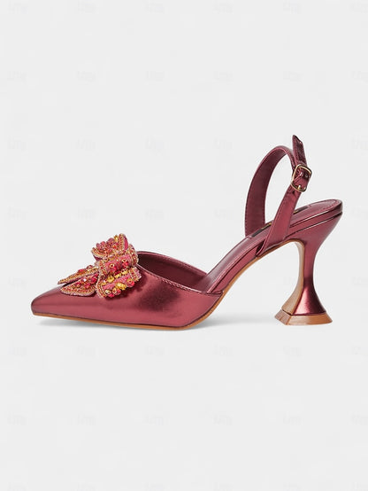 Pointed Gold Slingback - Metallic Toe High Women's Pumps