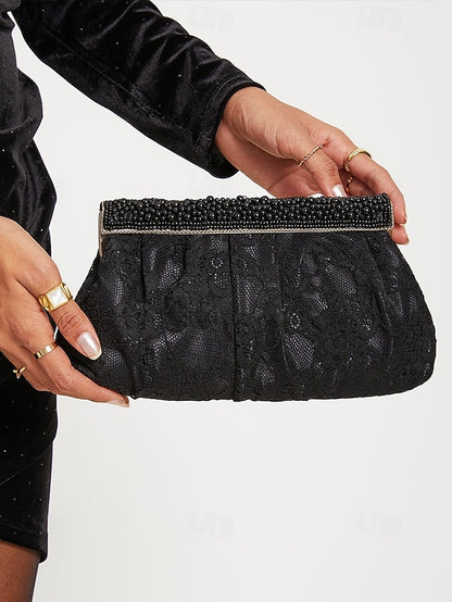 Clutch with Black Elegant Women's Beaded Evening Bag Lace