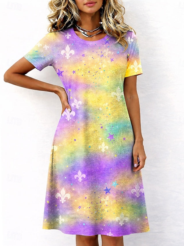 Mardi Gras Women's Midi Dress T Shirt Dress Tee Dress Shift