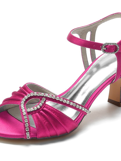 Women's Satin Blue Sandals Heeled Navy Rhinestone –