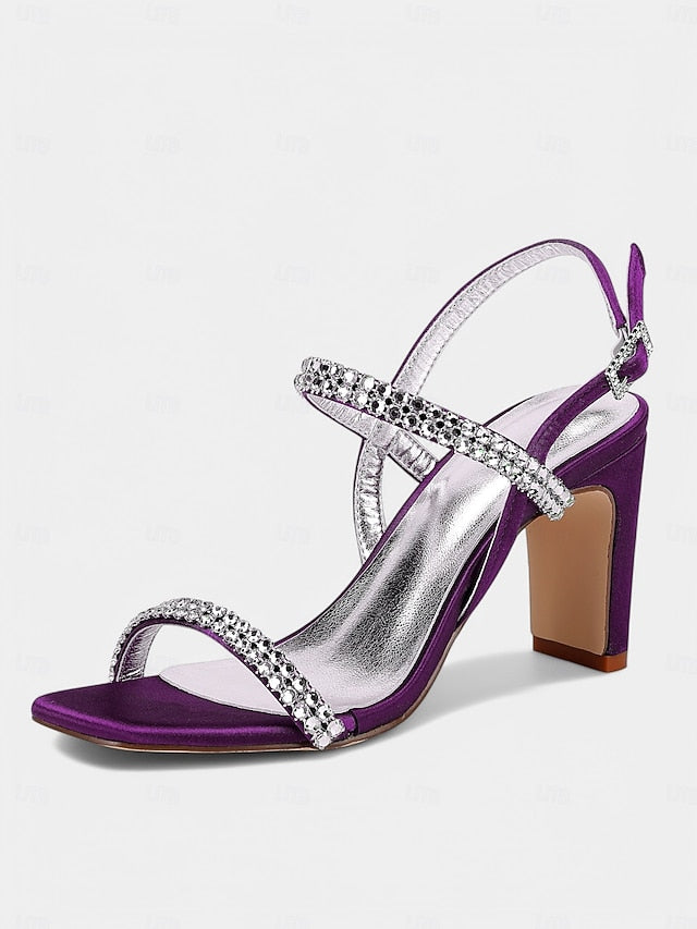 Sandals Prom White Block Rhinestone Women's Bridal – Heel