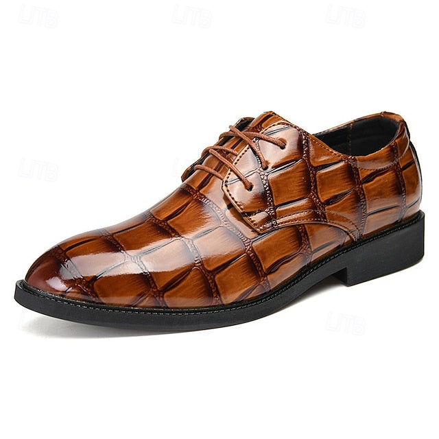 Men's Shoes Brown Dress Crocodile-Pattern Leather