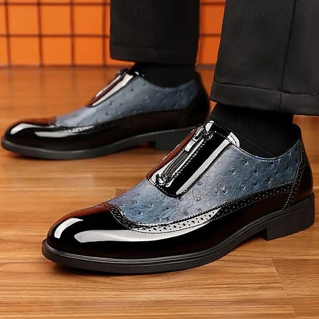 Patent Black Formal and Colorblock Men's Tan Shoes with