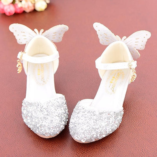 – Girls' Sparkling Butterfly-Embellished Ballet Flats