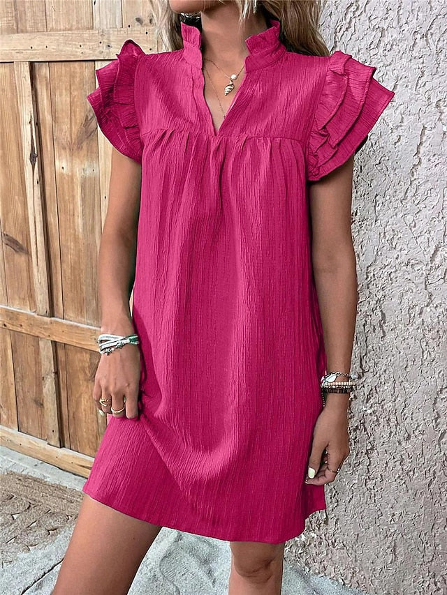 Women's Mini Dress Faux Cotton Linen White Dress Casual