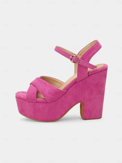 Platform Sandals with Hot Suede Ankle Strap Pink - Women's