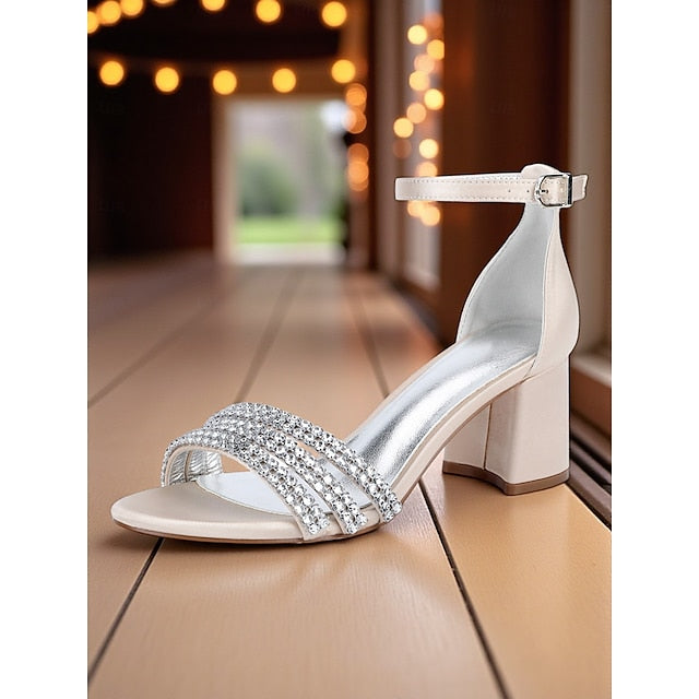 with Sandals Women's Block Heel Purple Rhinestone Satin