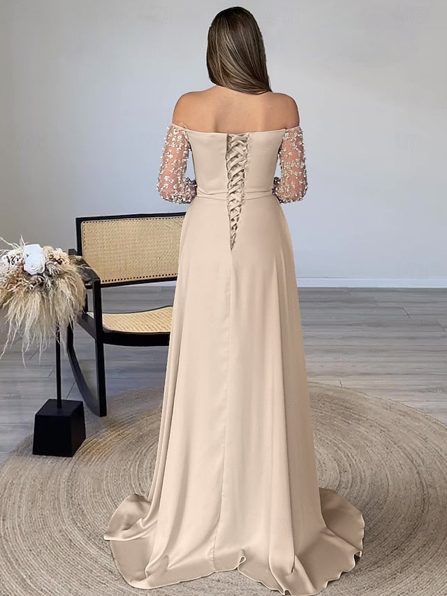 Elegant Evening Sheath Gown Long Floor Length Dress Formal