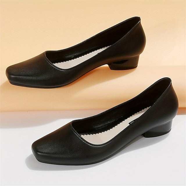 – Classic Heel Women's Toe Slip-On Black Low Pumps Round