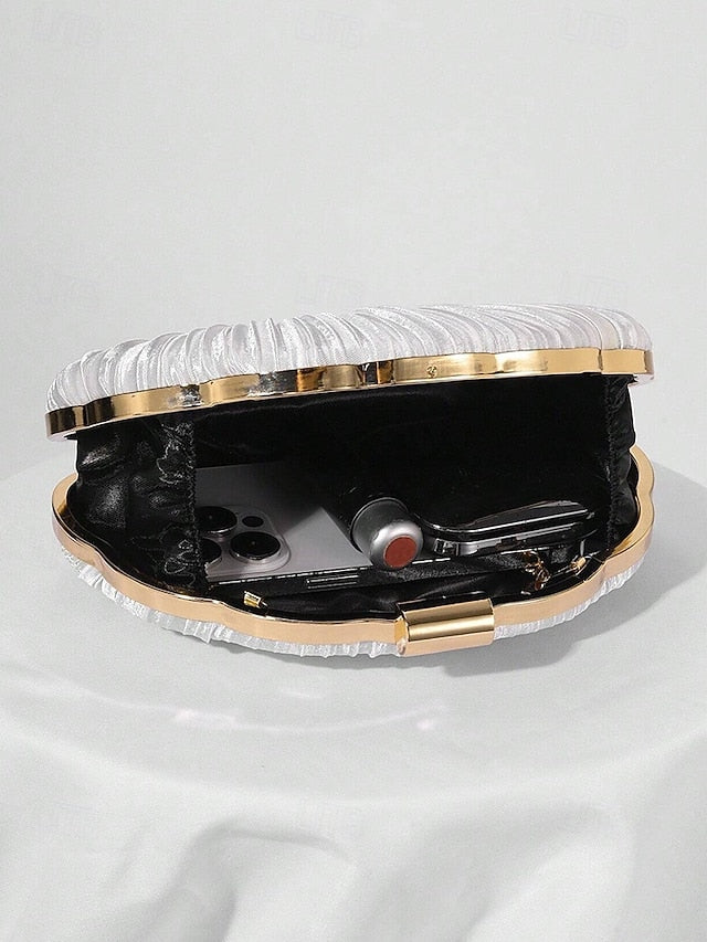 Purse Pleated Evening Clutch Satin Shell Women's