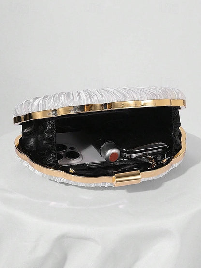Purse Pleated Evening Clutch Satin Shell Women's