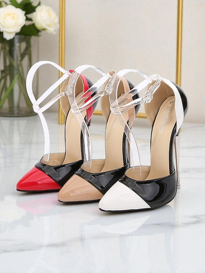 Black and Stiletto Red Pointed Women's Toe Patent Leather