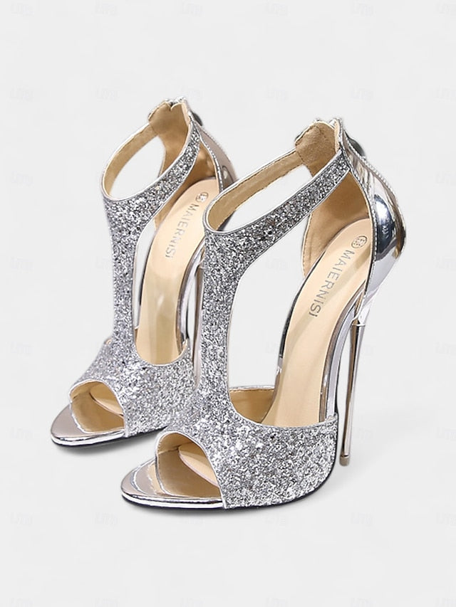 Design T-Strap Open Toe Glitter Gold and for Heels Stiletto with