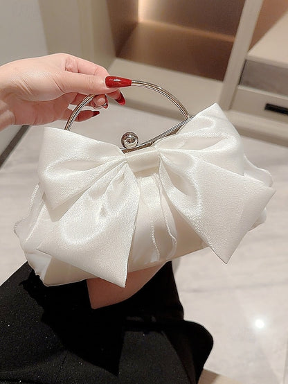 Satin Women's Clutch Evening – Bag Bow Pearl Elegant