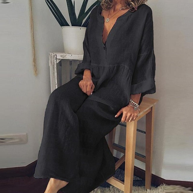 Women's Black White Yellow Spring Fall Winter Maxi Dress