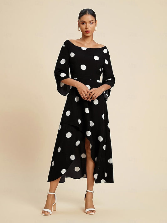 Women's Elegant Dress Midi Dress Black 3/4 Length Sleeve