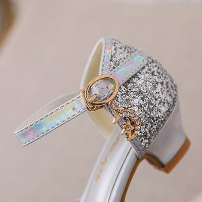 Rubber Little PU Glitters Girls' Heels Shoes Party Princess