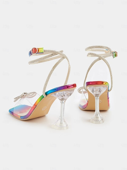 Bow Clear with Detail Heels Heel - Crystal High Colorful Rainbow