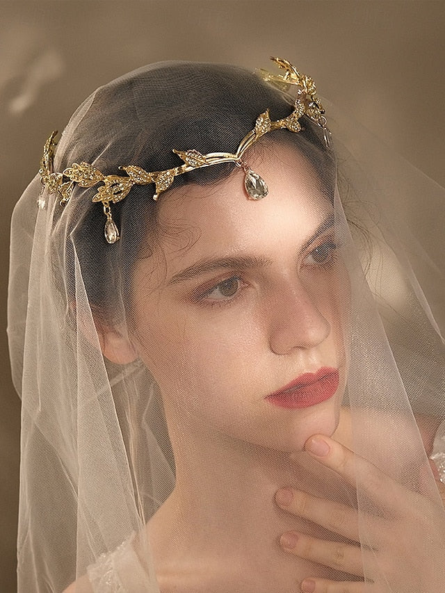 Blue Gold Leaf with Headpiece – Gemstone Drops Vintage