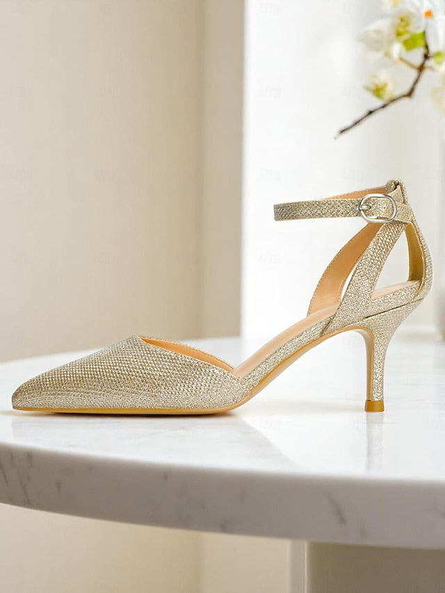 Glitter Heels Women's Gold Strap Ankle