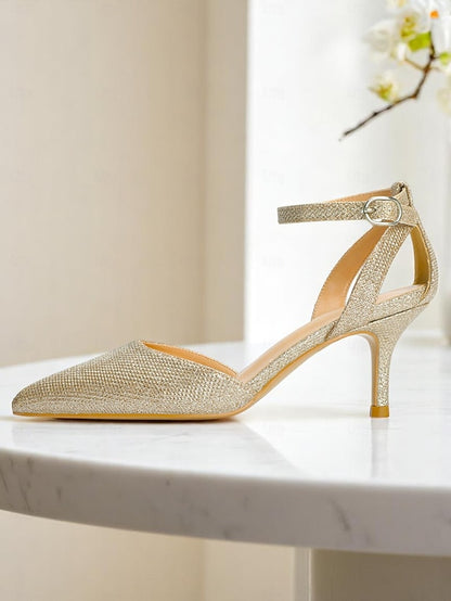 Glitter Heels Women's Gold Strap Ankle