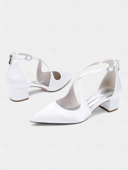 Block Ivory Pointed Heels Women's Toe - Elegant Satin