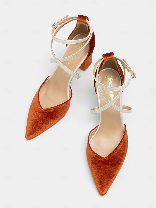 Strap Women's Heels Ankle Suede Two-Tone - Elegant Chic