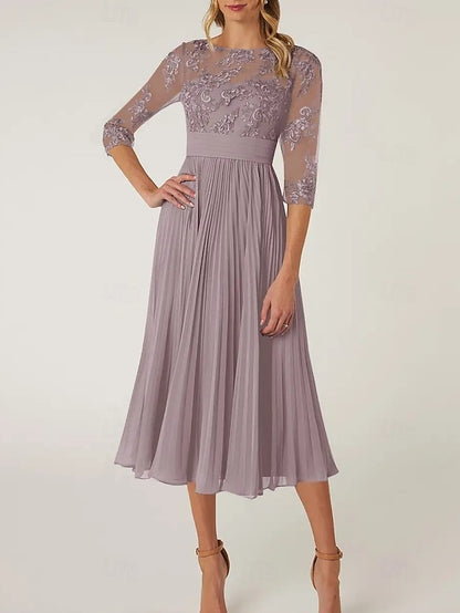 Mother Bride the Dress Neck Wedding Elegant Guest of A-Line Crew