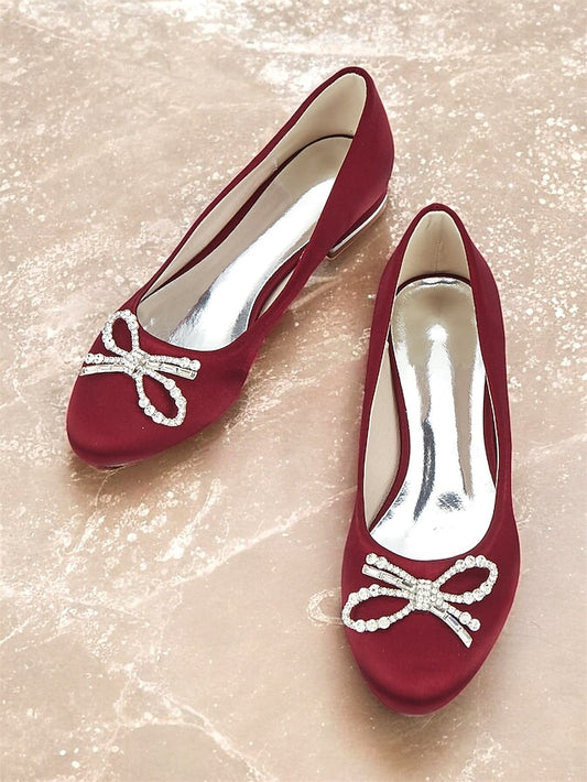 Embellished Flats Women's Bow Round-Toe Rhinestone -