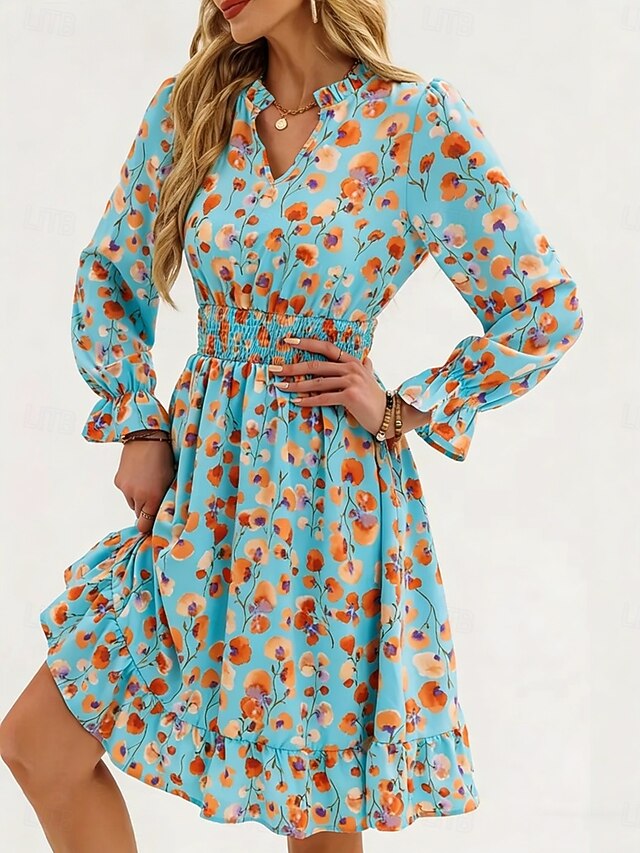 Women's Knee Length Dress A Line Dress Floral Dress Elegant