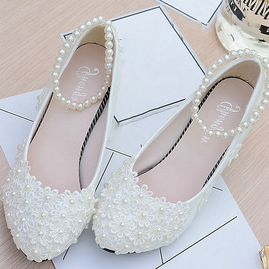 White Heels – Decorated Women's Wedding Lace Floral Pearl