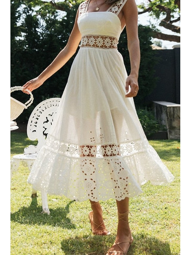 Women's Midi Dress White Dress Graduation Dress Elegant