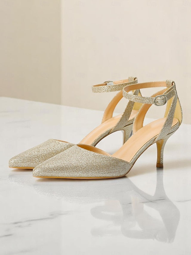 Strap Glitter Ankle Women's Heels Gold