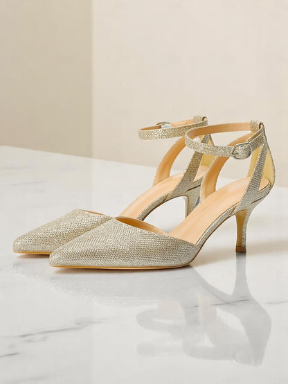 Strap Glitter Ankle Women's Heels Gold