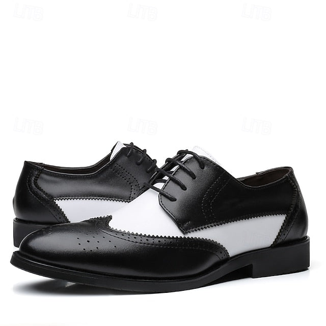 Dress Oxford Shoes with Black and White Men's Brogue