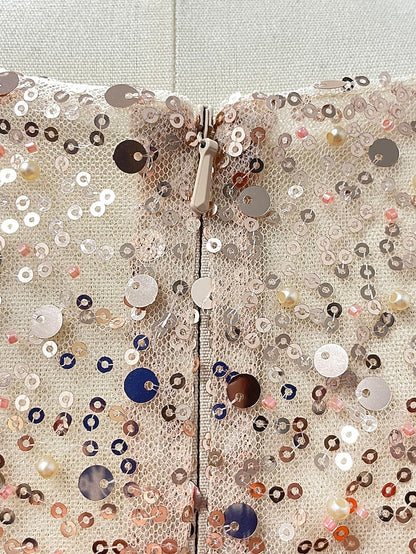 Evening Long Dress Gown Mermaid RuchedSatin Sleeves Sequin