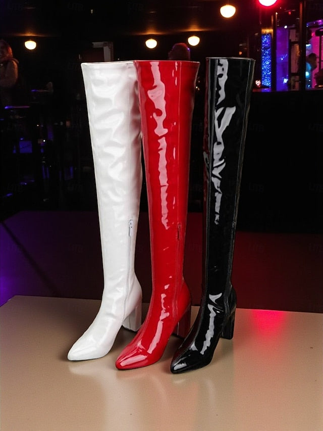 Patent Boots Red the Knee Over Women's Leather