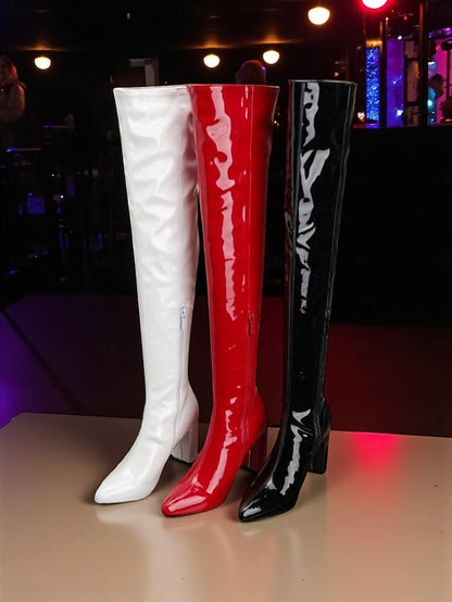 Patent Boots Red the Knee Over Women's Leather