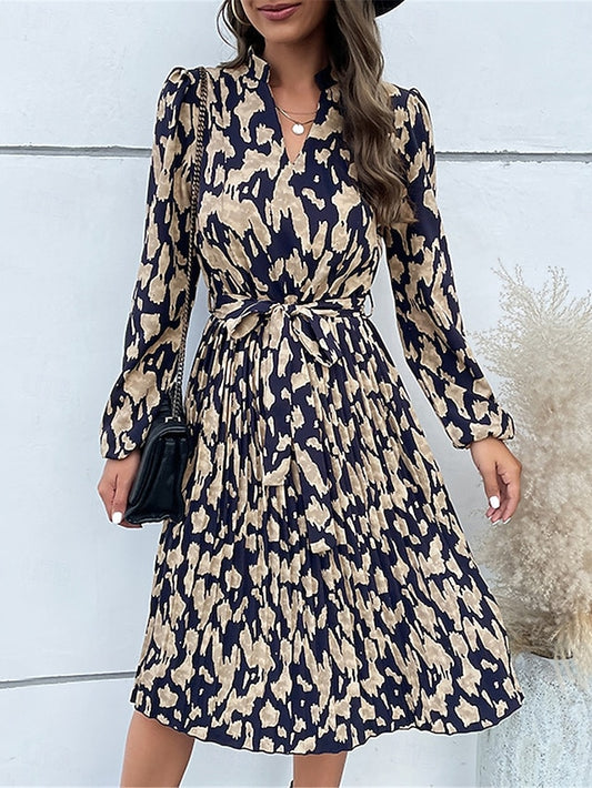 Women's Floral V Neck Midi Dress Long Sleeve Spring Fall