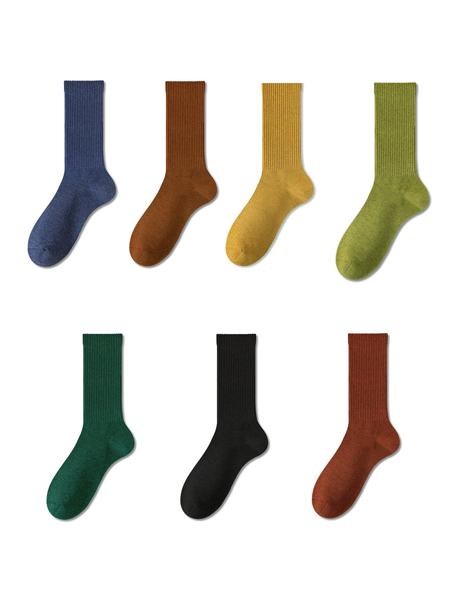 7 Pairs Women Winter Casual Solid Cotton Socks WU002