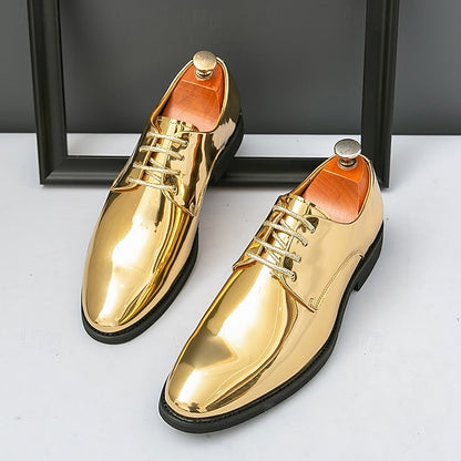 Patent Lace-Up Shoes Sleek Gold for Shiny – Leather Men