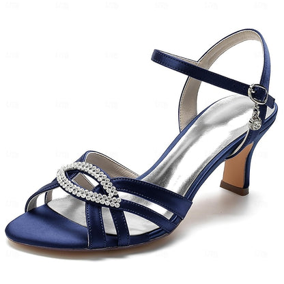 Heels Strappy Rhinestone Satin Dark with Women's Blue