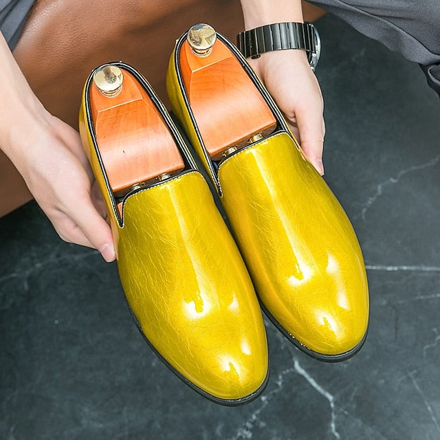 Men's Metallic Fashionable Gold Shiny Loafers Slip-On –
