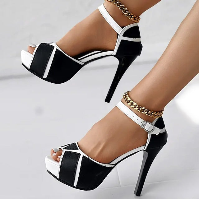 and Women's Black Platform White Sandals with Stiletto